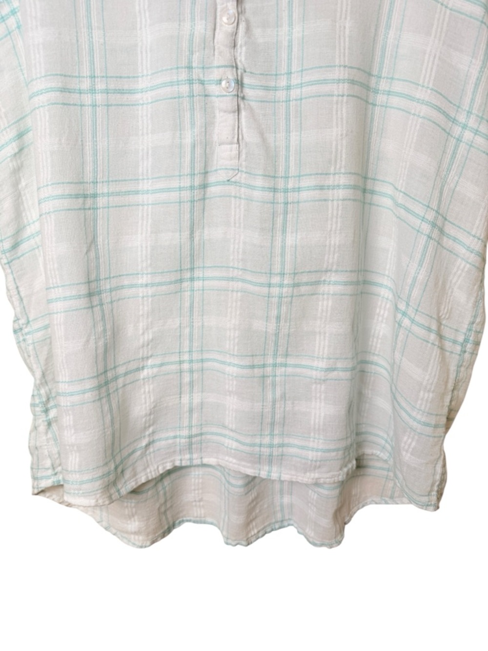 Style & Co. XL White & Light Teal Plaid Short Sleeve Buttoned Shirt - Picture 2 of 5